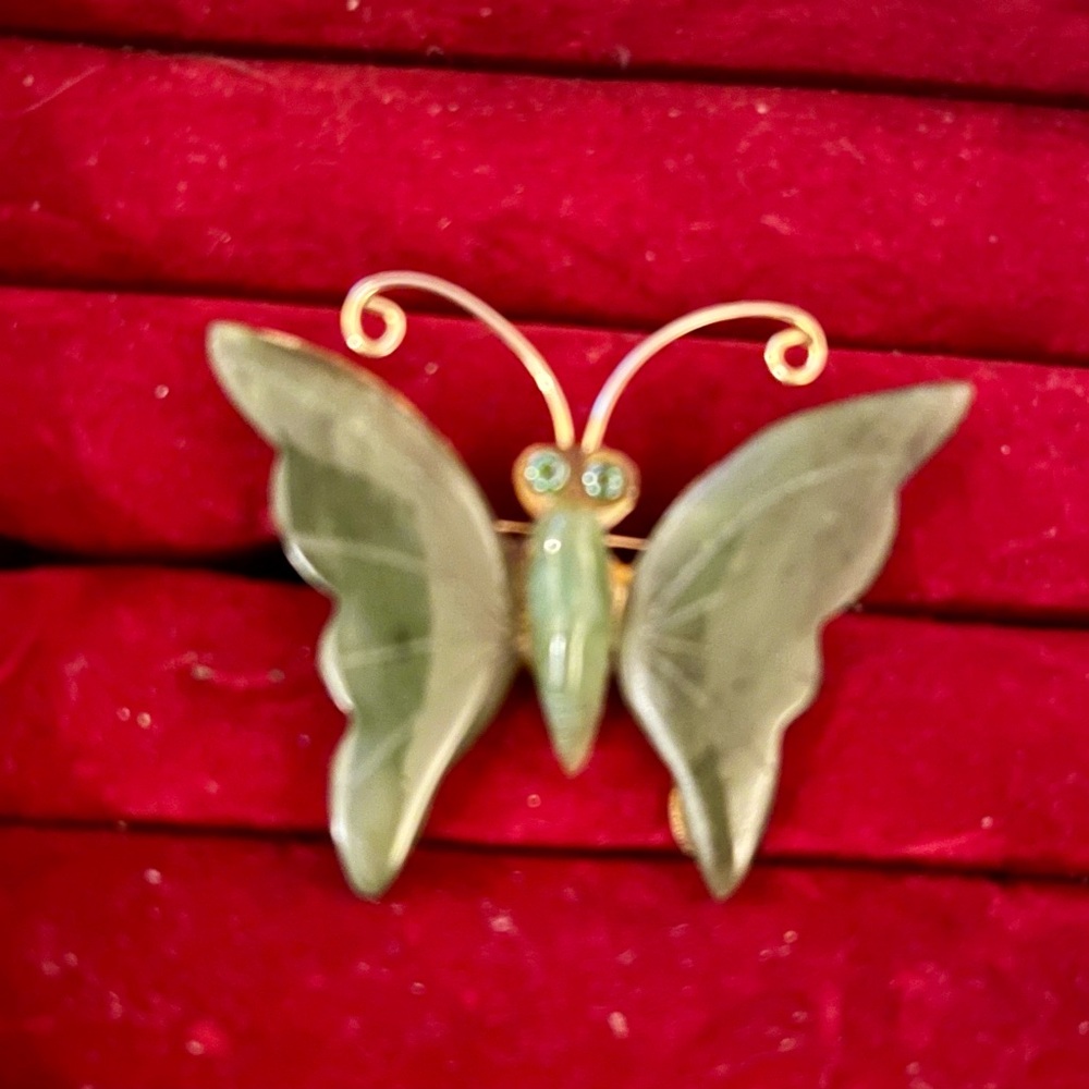 Vintage Jade  Butterfly Brooch